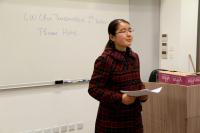 A College student speaking at a taster session of College Toastmasters